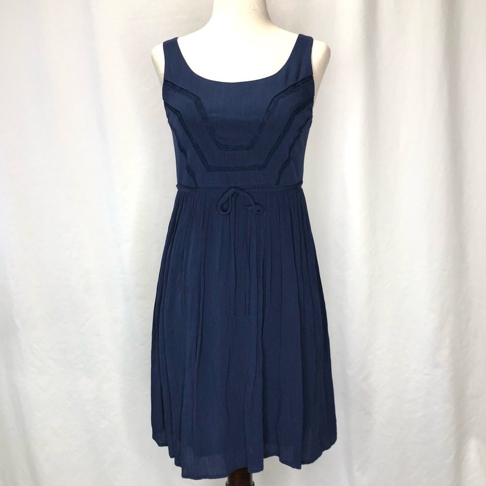 Princess Vera Wang navy crinkle rayon gauze sleeveless babydoll dress lined 0